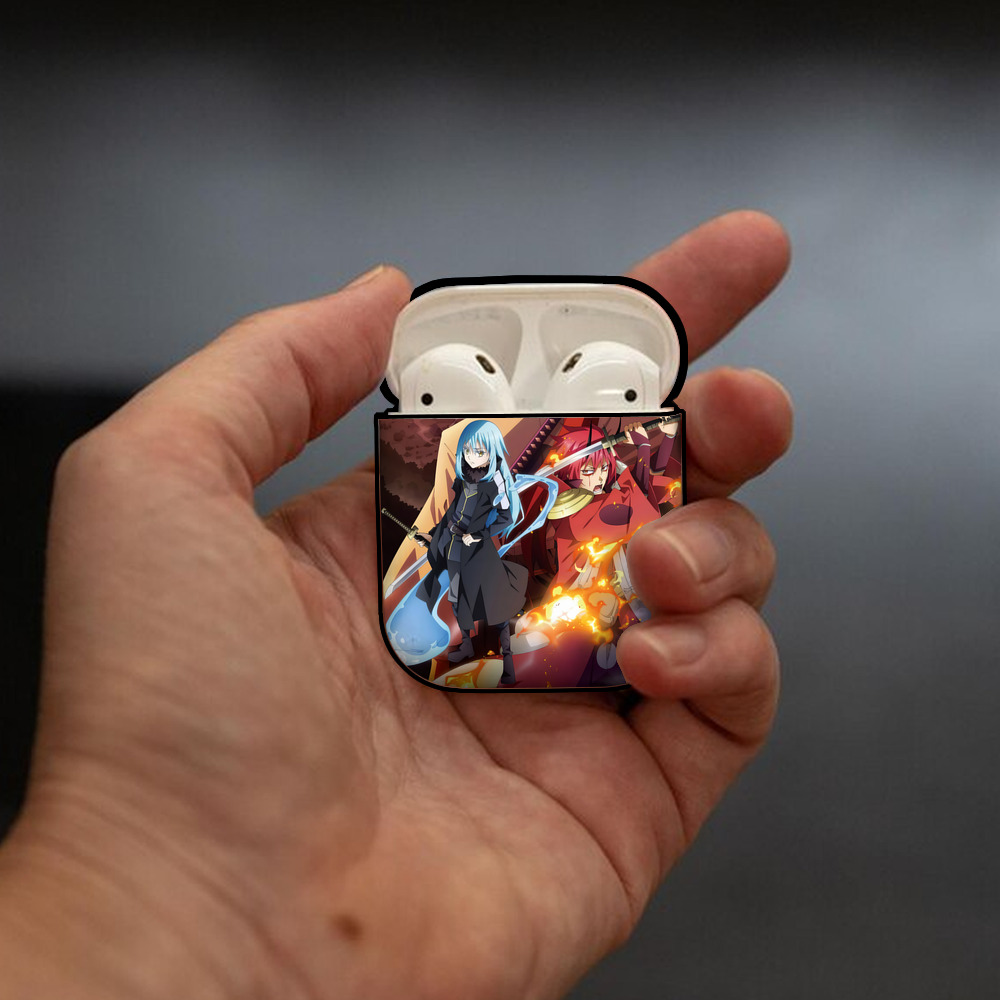 転スラ Regarding Reincarnated to Slime AirPods 第2世代保護ケース ハードシェル ブラック 耐衝撃・防指紋・カラビナ付き
