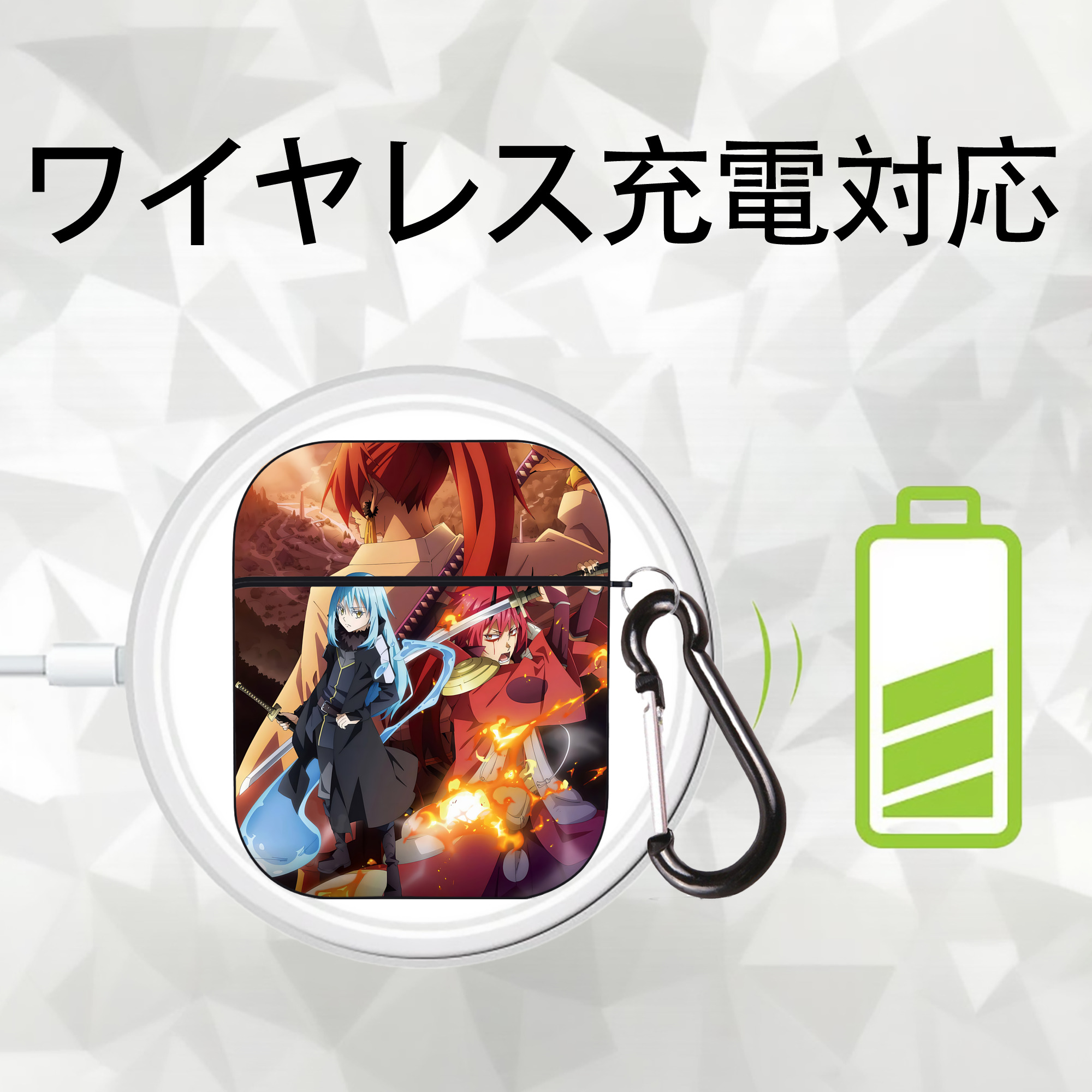 転スラ Regarding Reincarnated to Slime AirPods 第2世代保護ケース ハードシェル ブラック 耐衝撃・防指紋・カラビナ付き