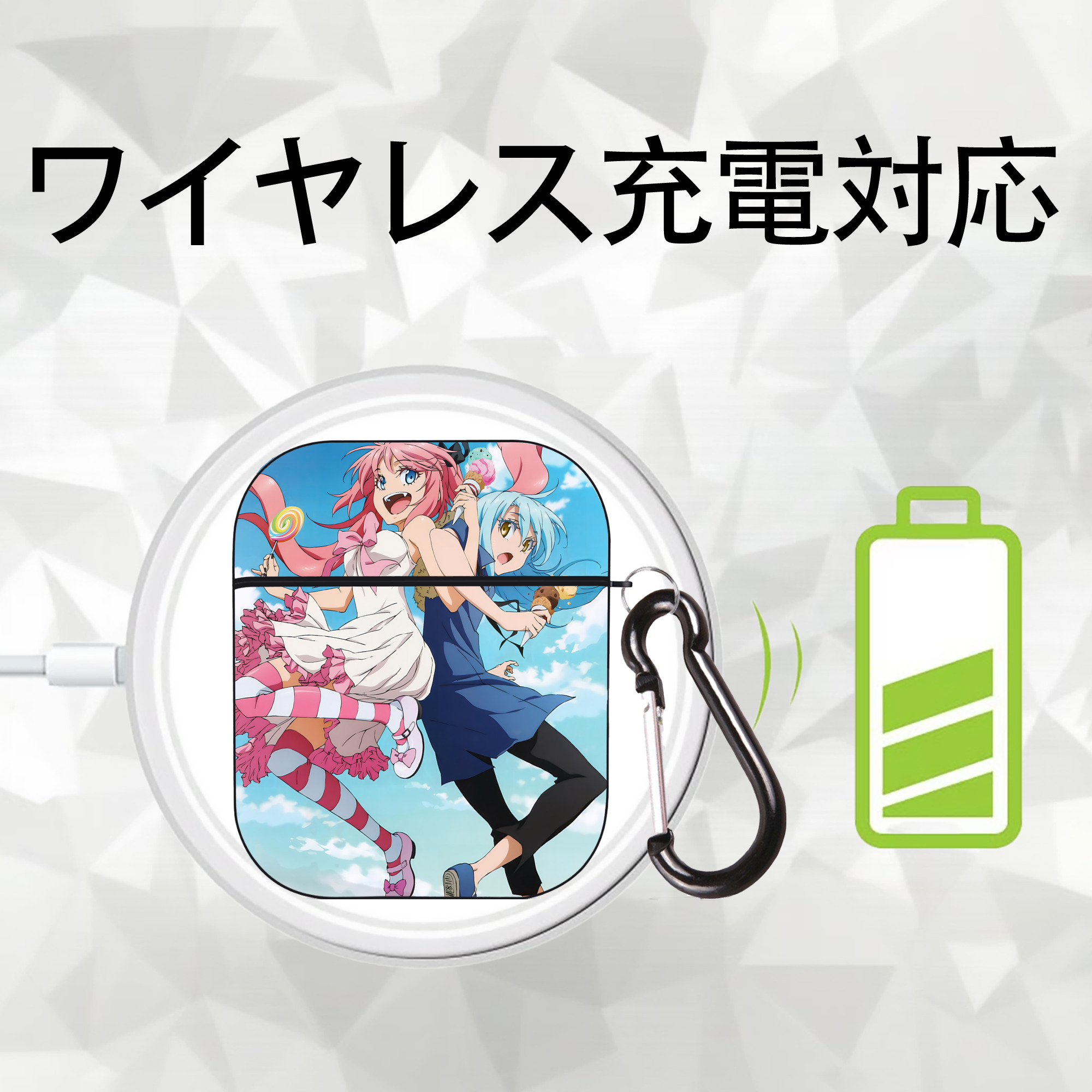 転スラ Regarding Reincarnated to Slime AirPods 第2世代保護ケース ハードシェル ブラック 耐衝撃・防指紋・カラビナ付き
