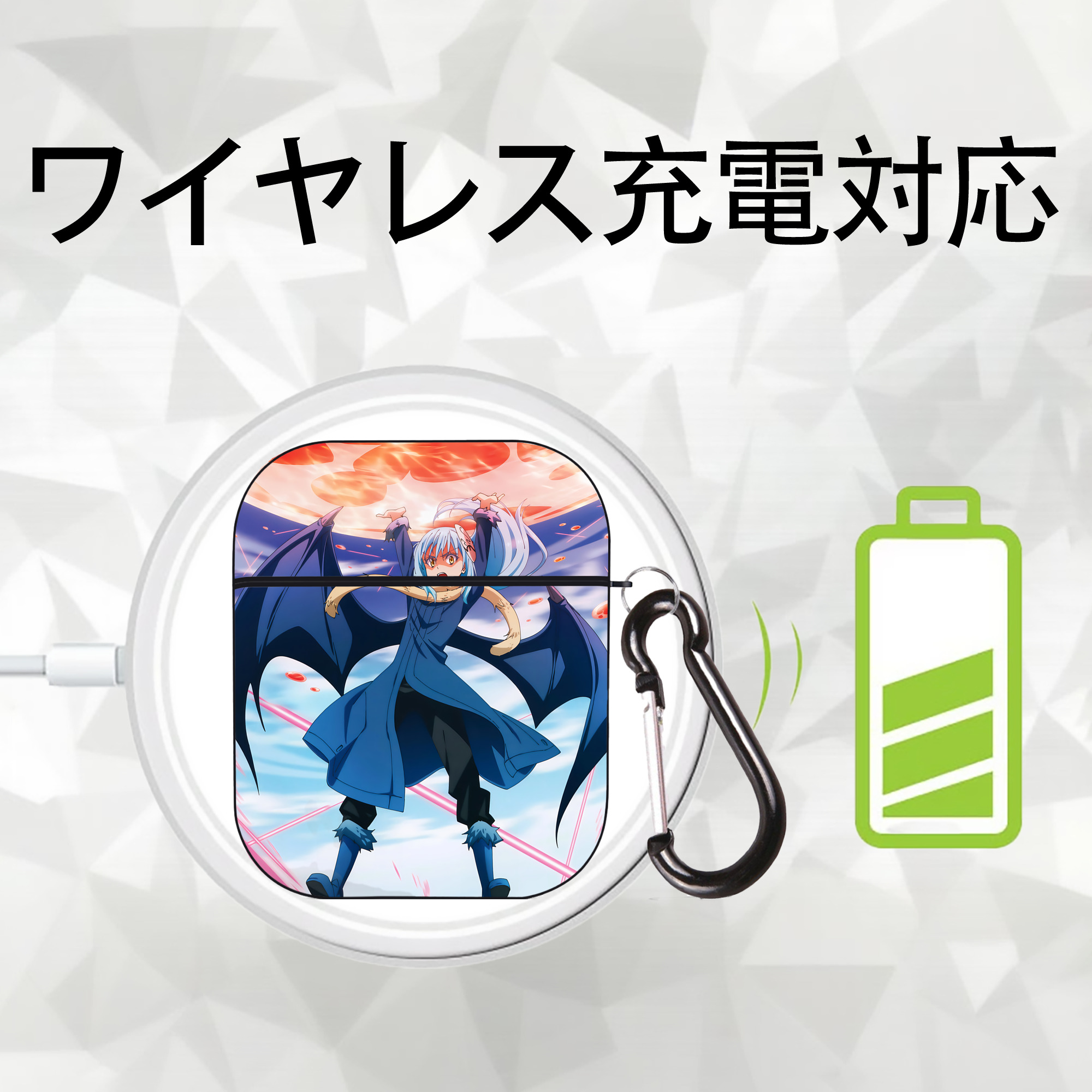 転スラ Regarding Reincarnated to Slime AirPods 第2世代保護ケース ハードシェル ブラック 耐衝撃・防指紋・カラビナ付き