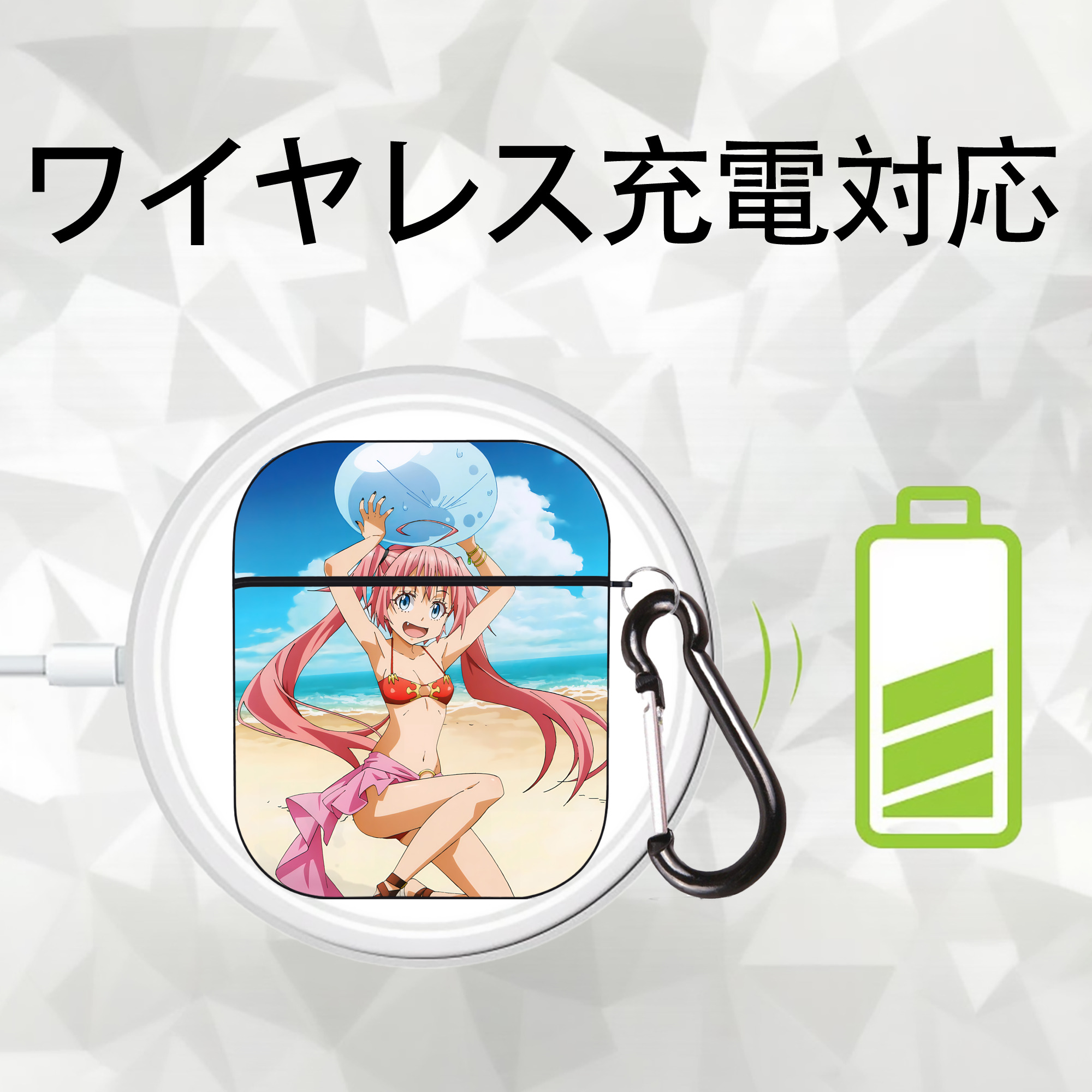 転スラ Regarding Reincarnated to Slime AirPods 第2世代保護ケース ハードシェル ブラック 耐衝撃・防指紋・カラビナ付き