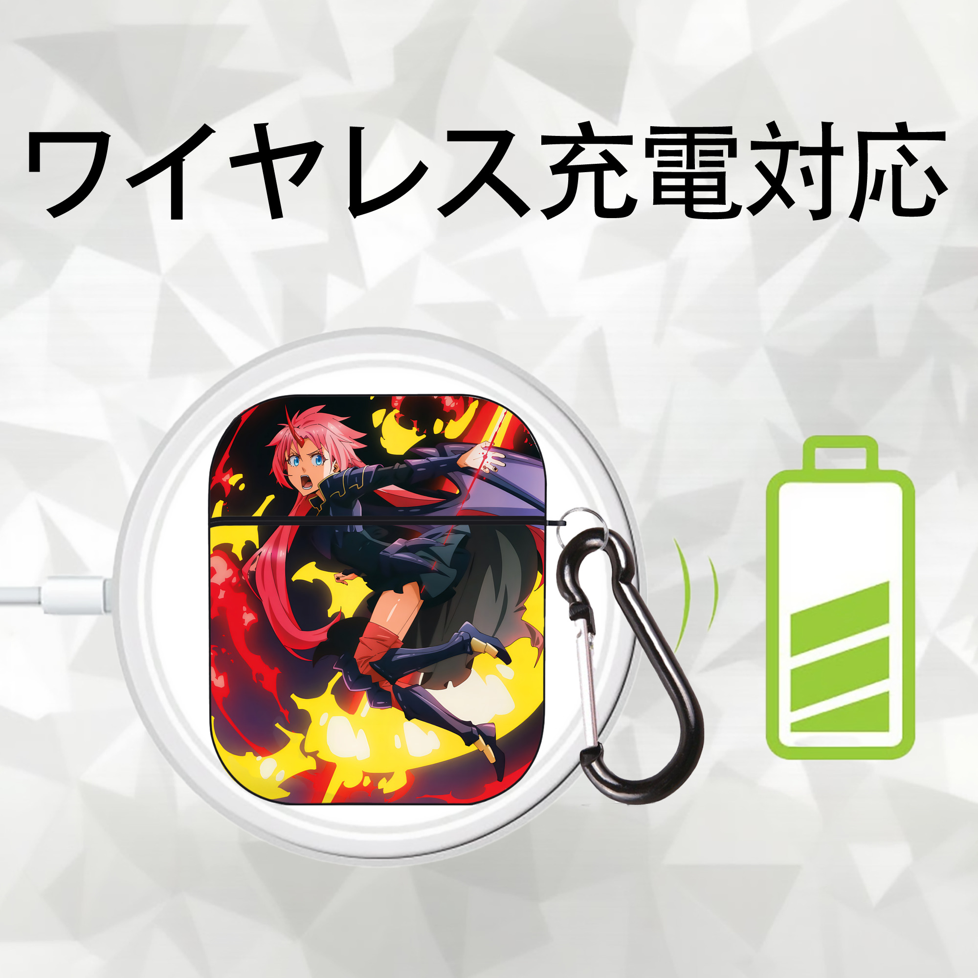 転スラ Regarding Reincarnated to Slime AirPods 第2世代保護ケース ハードシェル ブラック 耐衝撃・防指紋・カラビナ付き