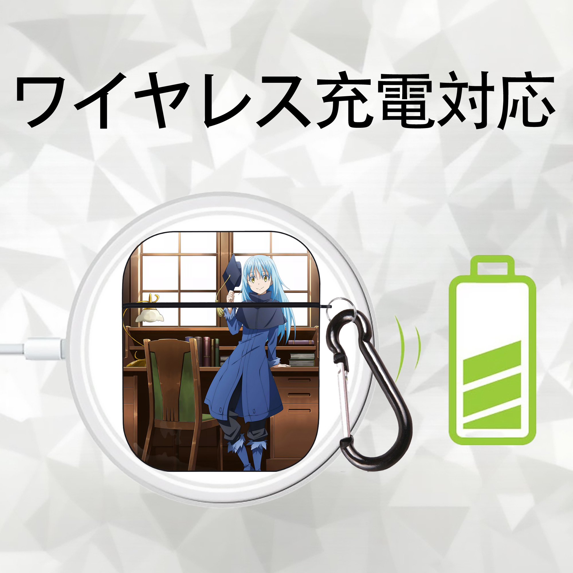 転スラ Regarding Reincarnated to Slime AirPods 第2世代保護ケース ハードシェル ブラック 耐衝撃・防指紋・カラビナ付き